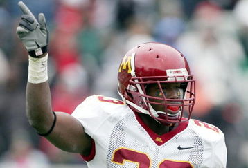 EAST LANSING, MI - NOVEMBER 11:  Dominique Barber #23 of the Minnesota Gophers reacts to a fourth down stop of the Michigan State Spartans during the third quarter at Spartan Stadium on November 11, 2006 in East Lansing, Michigan. Minnesota won 31-18.  (Photo by Harry How/Getty Images)