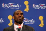 LOS ANGELES, CA - JUNE 07:  Kobe Bryant #24 of the Los Angeles Lakers answers questions during the post game news conference after defeating the Orlando Magic 101-96 in Game Two of the 2009 NBA Finals at Staples Center on June 7, 2009 in Los Angeles, California. NOTE TO USER: User expressly acknowledges and agrees that, by downloading and or using this photograph, User is consenting to the terms and conditions of the Getty Images License Agreement.  (Photo by Jeff Golden/Getty Images)
