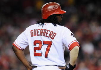 ANAHEIM, CA - APRIL 07:   Vladimir Guerrero #27 of the Los Angeles Angels of Anaheim looks on during the game against the Oakland Athletics on April 7, 2009 in Anaheim, California.  (Photo by Lisa Blumenfeld/Getty Images)