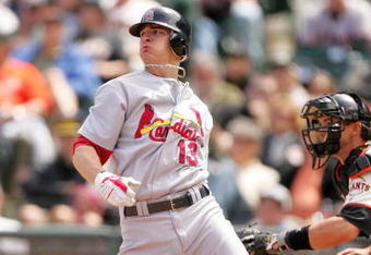 SAN FRANCISCO - MAY 31:  Brendan Ryan #13 of the St. Louis Cardinals bats against the San Francisco Giants at AT&T Park on May 31, 2009 in San Francisco, California.  (Photo by Ezra Shaw/Getty Images)