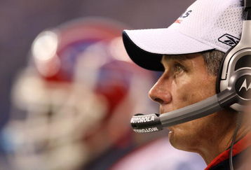 INDIANAPOLIS - AUGUST 24: Head coach Dick Jauron of the Buffalo Bills watches as his team takes on the Indianapolis Colts on August 24, 2008 at Lucas Oil Stadium in Indianapolis, Indiana. (Photo by Jonathan Daniel/Getty Images)