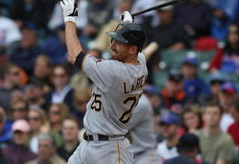 CHICAGO - MAY 27: Adam LaRouche #25 of the Pittsburgh Pirates a takes a swing against the Chicago Cubs on May 27, 2009 at Wrigley Field in Chicago, Illinois. The Cubs defeated the Pirates 5-2. (Photo by Jonathan Daniel/Getty Images)