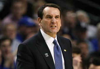 BOSTON - MARCH 26:  Head coach Mike Krzyzewski of the Duke Blue Devils gives instructions during their game against the Villanova Wildcats during the NCAA Men's Basketball Tournament East Regionals at TD Banknorth Garden on March 26, 2009 in Boston, Massachusetts.  (Photo by Elsa/Getty Images)