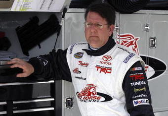 DAYTONA BEACH, FL - FEBRUARY 11:  Johnny Benson, driver of the #1 K&N Toyota, stands in garage area during practice for the NASCAR Camping World Truck Series NextEra Energy Resources 250 at Daytona International Speedway on February 11, 2009 in Daytona Beach, Florida.  (Photo by Jason Smith/Getty Images for NASCAR)