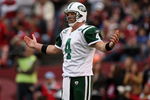 SAN FRANCISCO - DECEMBER 07:  Brett Favre #4 of the New York Jets  looks on against the San Francisco 49ers during an NFL game on December 7, 2008 at Candlestick Park in San Francisco, California.  (Photo by Jed Jacobsohn/Getty Images)