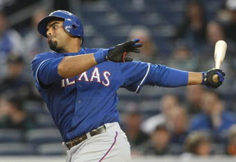 NEW YORK - JUNE 03:  Nelson Cruz #17 of the Texas Rangers bats against the New York Yankees on June 3, 2009 at Yankee Stadium in the Bronx borough of New York City.  (Photo by Nick Laham/Getty Images)