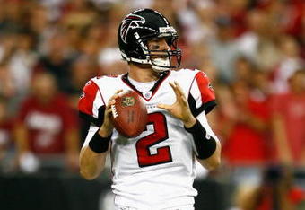 GLENDALE, AZ - JANUARY 03:  Quarterback Matt Ryan #2 of the Atlanta Falcons drops back to pass in the NFC Wild Card Game against the Arizona Cardinals on January 3, 2009 at University of Phoenix Stadium in Glendale, Arizona. The Cardinals defeated the Falcons 30-24.  (Photo by Jeff Gross/Getty Images)