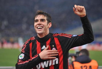 ROME, ITALY - FEBRUARY 01:  Kaka of AC Milan celebrates after scoring the 3:0 goal during the Serie A match between SS Lazio and AC Milan at the Stadio Olimpico on February 01, 2009 in Rome, Italy. (Photo by New Press/Getty Images)