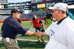 FOXBORO, MA - SEPTEMBER 21: Coach Bill Belichick of the New england Patriots shakes hands with coach Tony Sparano of the Miami Dolphins after a 38-13 Dolphin win at Gillette Stadium on September 21, 2008 in Foxboro, Massachusetts. (Photo by Jim Rogash/Getty Images)
