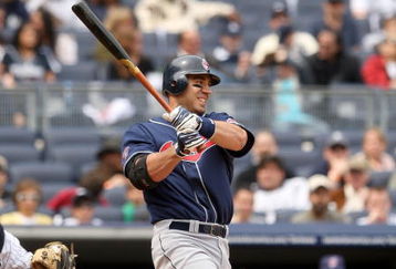 NEW YORK - APRIL 19:  Travis Hafner #48 of the Cleveland Indians bats against the New York Yankees at Yankee Stadium on April 19, 2009 in the Bronx borough of New York City.  (Photo by Ezra Shaw/Getty Images)