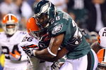 PHILADELPHIA - DECEMBER 15:  Correll Buckhalter #28 of the Philadelphia Eagles runs the ball against Sean Jones #26 of the Cleveland Browns on December 15, 2008 at Lincoln Financial Field in Philadelphia, Pennsylvania.  (Photo by Jim McIsaac/Getty Images)