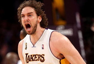 LOS ANGELES, CA - JUNE 07:  Pau Gasol #16 of the Los Angeles Lakers reacts in the fourth quarter against the Orlando Magic in Game Two of the 2009 NBA Finals at Staples Center on June 7, 2009 in Los Angeles, California. NOTE TO USER: User expressly acknowledges and agrees that, by downloading and or using this photograph, User is consenting to the terms and conditions of the Getty Images License Agreement.  (Photo by Stephen Dunn/Getty Images)