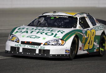 WEST ALLIS, WI - JUNE 21:   Kenny Wallace drives the #28 US Border Patrol Chevrolet on the track during the NASCAR Nationwide Series Camping World RV Rental 250 at the Milwaukee Mile race track on June 21, 2008, in West Allis, Wisconsin.   (Photo by John Sommers II/Getty Images)