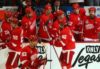 DETROIT - JUNE 06:  Henrik Zetterberg #40 of the Detroit Red Wings celebrates his goal against the Pittsburgh Penguins during Game Five of the 2009 NHL Stanley Cup Finals on June 9, 2009 at Joe Louis Arena in Detroit, Michigan.  (Photo by Jim McIsaac/Getty Images)