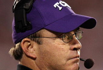 NORMAN, OK - SEPTEMBER 27:  Head coach Gary Patterson of the TCU Horned Frogs during play against the Oklahoma Sooners at Oklahoma Memorial Stadium on September 27, 2008 in Norman, Oklahoma.  The Sooners defeated the Horned Frogs 35-10.  (Photo by Ronald Martinez/Getty Images)