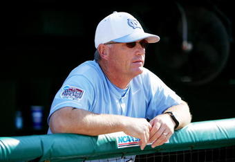 OMAHA, NE - JUNE 25:  Head coach Mike Fox of the North Carolina Tar Heels looks on against the Oregon State Beavers during game two of the NCAA College World Series Baseball Championship at Rosenblatt Stadium on June 25, 2006 in Omaha, Nebraska.  The Beavers defeated the Tar Heels 11-7.  (Photo by Doug Pensinger/Getty Images)  