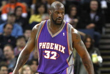 OAKLAND, CA - MARCH 15:  Shaquille O'Neal #32 of the Phoenix Suns looks on against the Golden State Warriors during an NBA game on March 15, 2009 at Oracle Arena in Oakland, California. NOTE TO USER: User expressly acknowledges and agrees that, by downloading and or using this photograph, User is consenting to the terms and conditions of the Getty Images License Agreement.  (Photo by Jed Jacobsohn/Getty Images)