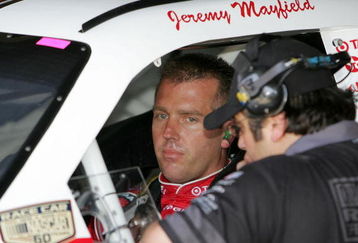DOVER, DE - MAY 30:  Jeremy Mayfield, driver of the #40 Target Dodge, talks to a crew member in his car during practice for the NASCAR Sprint Cup Series Best Buy 400 at Dover International Speedway on May 30, 2008 in Dover, Delaware.  (Photo by Drew Hallowell/Getty Images for NASCAR)