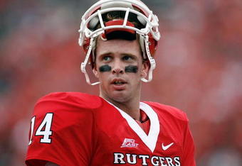 PISCATAWAY, NJ - SEPTEMBER 27:  Quarterback Mike Teel #14 of the Rutgers Scarlet Knights during the first quarter against the Morgan State Bears at Rutgers Stadium on September 27, 2008 in Piscataway, New Jersey.  (Photo by Jarrett Baker/Getty Images)