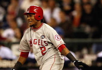 SEATTLE - MAY 21:  Erick Aybar #2 of the Los Angeles Angels of Anaheim bats against the Seattle Mariners during the game on May 21, 2009 in Seattle, Washington. (Photo by Otto Greule Jr/Getty Images) 