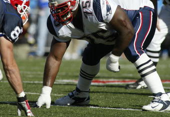 ORCHARD PARK, NY - OCTOBER 3:  Defensive tackle Vince Wilfork #75 of the New England Patriots lines up during the game with the Buffalo Bills on October 3, 2004 at Ralph Wilson Stadium in Orchard Park, New York. The Patriots defeated the Bills 31-17. (Photo by Rick Stewart/Getty Images)