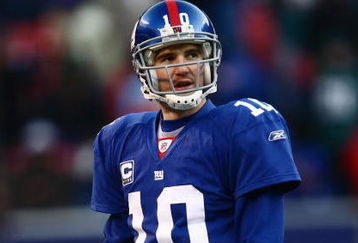 EAST RUTHERFORD, NJ -  JANUARY 11:  Eli Manning #10 of the New York Giants looks on against the Philadelphia Eagles during the NFC Divisional Playoff Game on January 11, 2009 at Giants Stadium in East Rutherford, New Jersey.  The Eagles defeated the Giants 23 -11. (Photo by Chris McGrath/Getty Images)