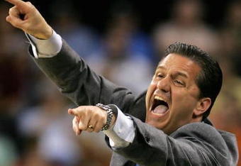 HOUSTON - MARCH 28:  Head coach John Calipari of the Memphis Tigers reacts during the third round game of the South Regional against the Michigan St. Spartans as part of 2008 NCAA Men's Basketball Tournament at Reliant Stadium on March 28, 2008 in Houston, Texas.  (Photo by Ronald Martinez/Getty Images)