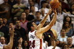 MIAMI - APRIL 11:  Forward Jason Kapono #24 of the Miami Heat shoots against the Washington Wizards in the fourth period on April 11, 2007 at the American Airlines Arena in Miami, Florida.  NOTE TO USER: User expressly acknowledges and agrees that, by downloading and/or using this Photograph, User is consenting to the terms and conditions of the Getty Images License Agreement.  (Photo by Eliot J. Schechter/Getty Images)