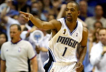 ORLANDO, FL - JUNE 09:  Rafer Alston #1 of the Orlando Magic reacts in the third quarter in Game Three of the 2009 NBA Finals against the Los Angeles Lakers on June 9, 2009 at Amway Arena in Orlando, Florida.  NOTE TO USER:  User expressly acknowledges and agrees that, by downloading and or using this photograph, User is consenting to the terms and conditions of the Getty Images License Agreement.  (Photo by Chris Graythen/Getty Images)