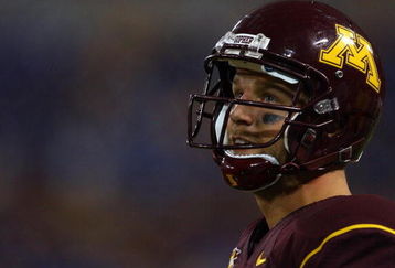 MINNEAPOLIS - SEPTEMBER 13:  Quarterback Adam Weber #8 of the Minnesota Golden Gophers looks on from the sideline against the Montana State Bobcats at the Metrodome on September 13, 2008 in Minneapolis, Minnesota. Minnesota defeated Montana State 35-23.  (Photo by Jeff Gross/Getty Images)