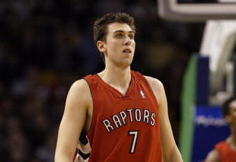 BOSTON - JANUARY 12:  Andrea Bargnani #7 of the Toronto Raptors looks on during a game against the Boston Celtics at the TD Banknorth Garden on January 12, 2007 in Boston, Massachusetts.  The Raptors defeated the Celtics 95-86. NOTE TO USER: User expressly acknowledges and agrees that, by downloading and or using this photograph, User is consenting to the terms and conditions of the Getty Images License Agreement. (Photo by Elsa/Getty Images)