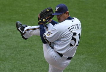 MILWAUKEE - MAY 14: Trevor Hoffman #51 of the Milwaukee Brewers delivers the ball against the Florida Marlins on May 14, 2009 at Miller Park in Milwaukee, Wisconsin. The Brewers defeated the Marlins 5-3.  (Photo by Jonathan Daniel/Getty Images)