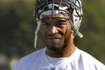Carolina Panthers  defensive end Julius Peppers  at an NFC practice Feb. 8 for the 2007 Pro Bowl at Kapolei, Hawaii.  (Photo by Al Messerschmidt/Getty Images)