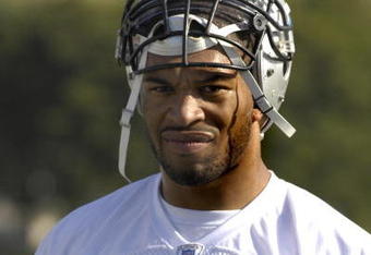 Carolina Panthers  defensive end Julius Peppers  at an NFC practice Feb. 8 for the 2007 Pro Bowl at Kapolei, Hawaii.  (Photo by Al Messerschmidt/Getty Images)