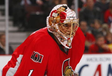 OTTAWA, CANADA - FEBRUARY 9:  Goaltender Ray Emery #1 of the Ottawa Senators looks on against the Montreal Canadiens during their NHL game on February 9, 2008 at the Scotiabank Place in Ottawa, Canada. The Ottawa Senators defeated the Montreal Canadiens 6-1. (Photo by Phillip MacCallum/Getty Images)