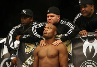 CHICAGO- OCTOBER 25:  Anderson Silva prepares before the Middleweight Title Bout at UFC's Ultimate Fight Night at Allstate Arena on October 25, 2008 in Chicago, Illinois. (Photo by Tasos Katopodis/Getty Images)