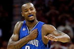 CLEVELAND - MAY 20:  Rashard Lewis #9 of the Orlando Magic celebrates after hitting a shot late in the game giving the Magic the lead against the Cleveland Cavaliers in Game One of the Eastern Conference Finals during the 2009 Playoffs at Quicken Loans Arena on May 20, 2009 in Cleveland, Ohio. NOTE TO USER: User expressly acknowledges and agrees that, by downloading and or using this photograph, User is consenting to the terms and conditions of the Getty Images License Agreement  (Photo by Gregory Shamus/Getty Images)