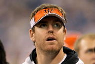 INDIANAPOLIS - DECEMBER 07: Injured quarterback Carson Palmer of the Cincinnati Bengals looks on from the sideline against the Indianapolis Colts at Lucas Oil Stadium on December 7, 2008 in Indianapolis, Indiana. (Photo by Andy Lyons/Getty Images)