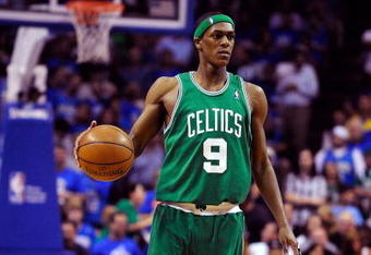 ORLANDO, FL - MAY 14:  Rajon Rondo #9 of the Boston Celtics sets up the offense in Game Six of the Eastern Conference Semifinals during the 2009 NBA Playoffs against the Orlando Magic at Amway Arena on May 14, 2009 in Orlando, Florida.  NOTE TO USER: User expressly acknowledges and agrees that, by downloading and/or using this Photograph, user is consenting to the terms and conditions of the Getty Images License Agreement.  (Photo by Sam Greenwood/Getty Images)