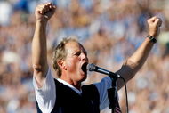 PASADENA, CA - OCTOBER 18: Head coach Rick Neuheisel of the UCLA Bruins celebrates following their victory over the Stanford Cardinal on October 18, 2008 at the Rose Bowl in Pasadena, California. UCLA won 23-20. (Photo by Harry How/Getty Images)
