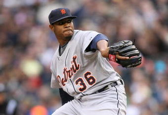 SEATTLE - APRIL 18:  Starting pitcher Edwin Jackson #36 of the Detroit Tigers pitches against the Seattle Mariners on April 18, 2009 at Safeco Field in Seattle, Washington. (Photo by Otto Greule Jr/Getty Images)