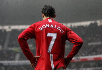 DERBY, UNITED KINGDOM - MARCH 15:  Christano Ronaldo of Manchester during the Barclays Premier League match between Derby County and Manchester United at Pride Park on March 15, 2008 in Derby, England.  (Photo by Ross Kinnaird/Getty Images)
