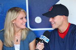KANSAS CITY, MO - AUGUST 05: NESN reporter Heidi Watney interviews Justin Masterson #63 of the Boston Red Sox prior to action against the Kansas City Royals on August 5, 2008 at Kauffman Stadium in Kansas City, Missouri. (Photo by G. Newman Lowrance/Getty Images)