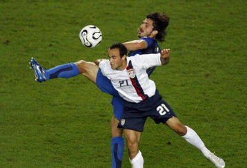 KAISERSLAUTERN, GERMANY - JUNE 17:  Landon Donovan of the USA battles for the ball with Gennaro Gattuso of Italy during the FIFA World Cup Germany 2006 Group E match between Italy and USA at the Fritz-Walter Stadium on June 17, 2006 in Kaiserslautern, Germany.
  (Photo by Michael Steele/Getty Images)