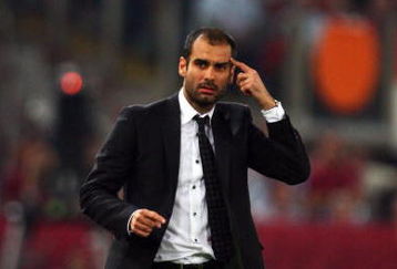 ROME - MAY 27:  Josep Guardiola coach of Barcelona reacts during the UEFA Champions League Final match between Barcelona and Manchester United at the Stadio Olimpico on May 27, 2009 in Rome, Italy.  (Photo by Laurence Griffiths/Getty Images)