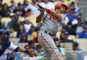 LOS ANGELES, CA - JUNE 06:  Raul Ibanez #29 of the Philadelphia Phillies bats against the Los Angeles Dodgers at Dodger Stadium on June 6, 2009 in Los Angeles, California. The Dodgers defeated the Phillies 3-2 in 12 innings.  (Photo by Jeff Gross/Getty Images)