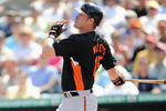 JUPITER, FL - FEBRUARY 27: Matt Wieters #15 of the Baltimore Orioles bats against the Florida Marlins during a spring training game at Roger Dean Stadium on February 27, 2009 in Jupiter, Florida. (Photo by Rob Tringali/Getty Images)