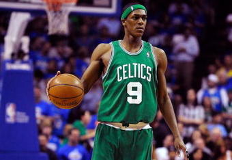 ORLANDO, FL - MAY 14:  Rajon Rondo #9 of the Boston Celtics sets up the offense in Game Six of the Eastern Conference Semifinals during the 2009 NBA Playoffs against the Orlando Magic at Amway Arena on May 14, 2009 in Orlando, Florida.  NOTE TO USER: User expressly acknowledges and agrees that, by downloading and/or using this Photograph, user is consenting to the terms and conditions of the Getty Images License Agreement.  (Photo by Sam Greenwood/Getty Images)