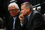 OTTAWA, ON - JUNE 21: (L-R) Glen Sather of the New York Rangers and player agent Pat Morris photographed during the 2008 NHL Entry Draft at Scotiabank Place on June 21, 2008 in Ottawa, Ontario, Canada. (Photo by Bruce Bennett/Getty Images)
