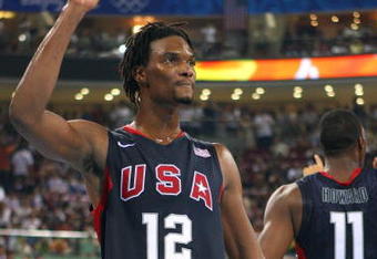 BEIJING - AUGUST 24:  Chris Bosh #12 of the United States celebrates after winning the gold medal game 118-107 over Spain during Day 16 of the Beijing 2008 Olympic Games at the Beijing Olympic Basketball Gymnasium on August 24, 2008 in Beijing, China.  (Photo by Phil Walter/Getty Images)